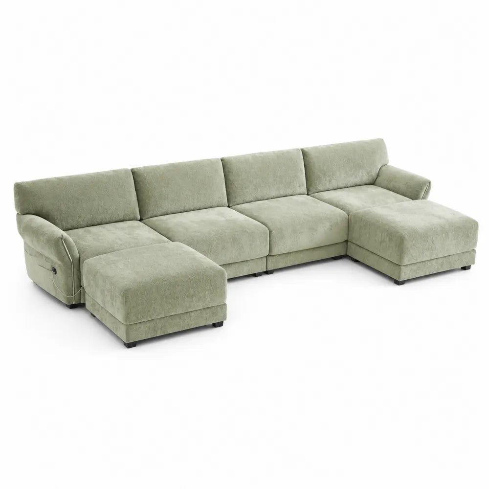 Divano angolare modulare in tessuto con chaise longue