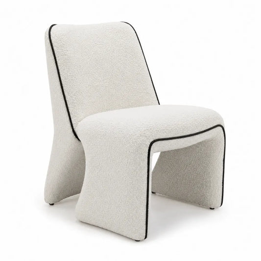 Sedia in tessuto bouclé bianco con dettagli neri