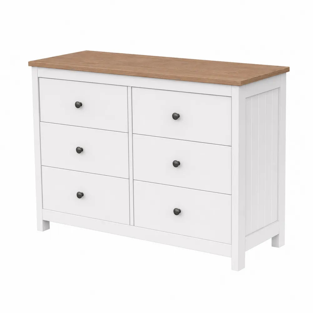 Cassettiera 6 cassetti legno composito Bianco/Marrone 120x40x78 cm