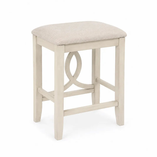 Sgabello da bar in legno con seduta in lino beige