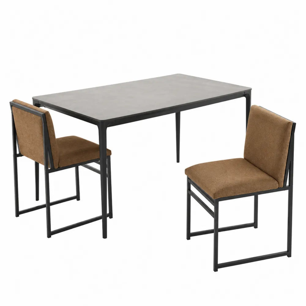 Set Tavolo da Pranzo in MDF e Sedie in Tessuto Marrone