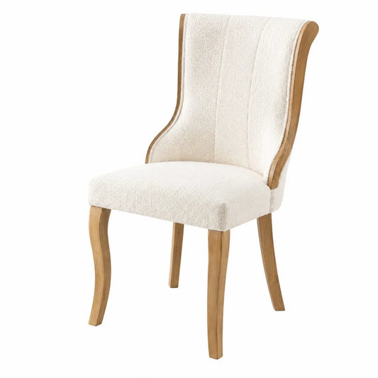 Sedia in tessuto bouclé crema con gambe in legno