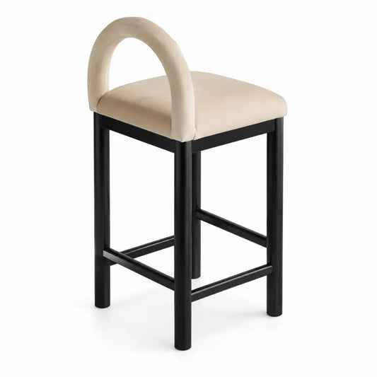 Sgabello da bar in metallo nero e tessuto beige