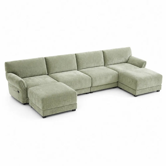 Divano angolare modulare in tessuto con chaise longue
