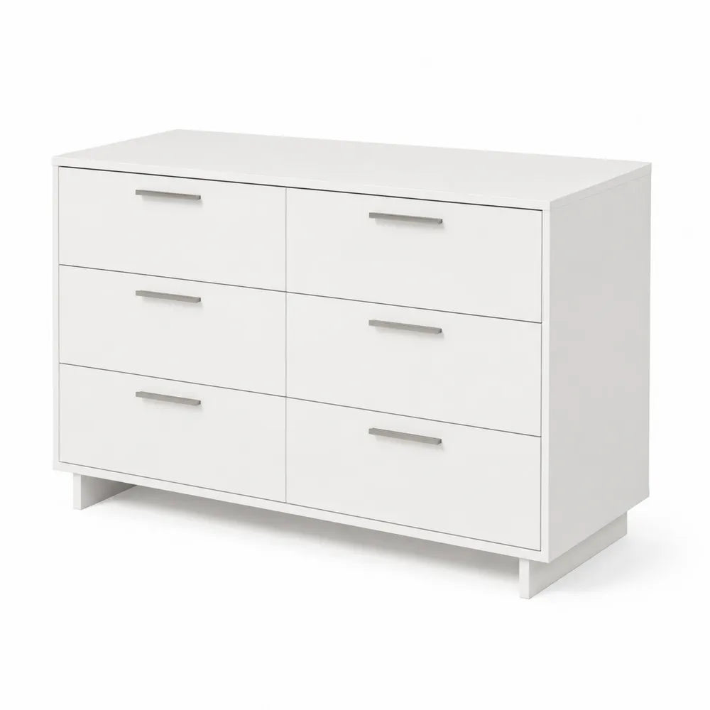 Cassettiera a 6 cassetti in legno MDF bianco con maniglie in metallo