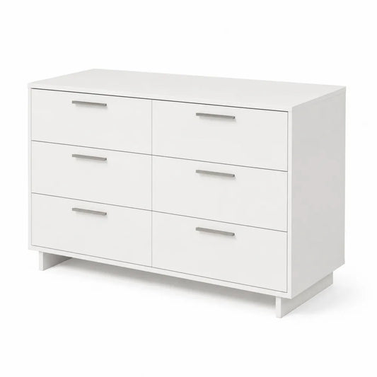 Cassettiera a 6 cassetti in legno MDF bianco con maniglie in metallo